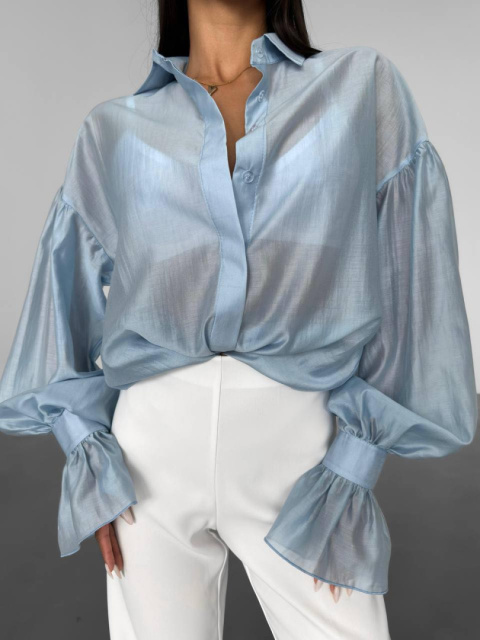 Elegancka Koszula z Przezroczystego Materiału NIEBIESKA Elegancka Koszula z Przezroczystego Materiału NIEBIESKA