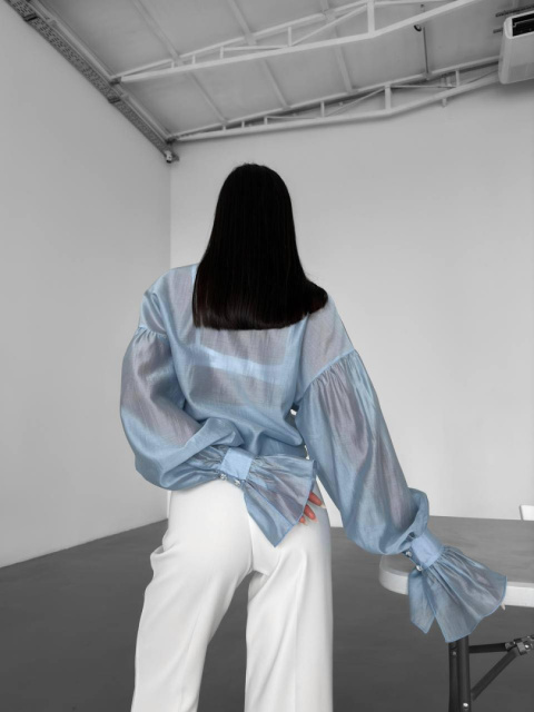 Elegancka Koszula z Przezroczystego Materiału NIEBIESKA Elegancka Koszula z Przezroczystego Materiału NIEBIESKA