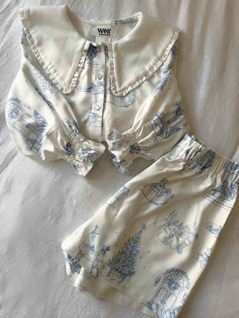 PIŻAMA ŚWIĄTECZNA Z KOŁNIERZYKIEM SPODENKI LUNA BLUE