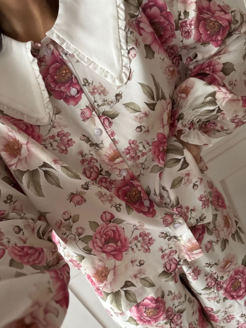 KOMPLET DOMOWY W KWIATY Z KOŁNIERZYKIEM ROSALINA DREAM SPODNIE