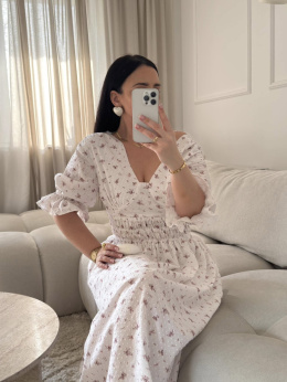 SUKIENKA BIAŁA MIDI W KWIATY ROSE