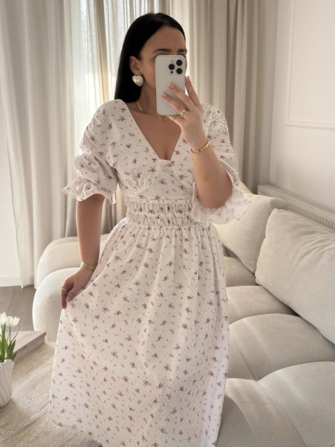 SUKIENKA BIAŁA MIDI W KWIATY ROSE SUKIENKA BIAŁA MIDI W KWIATY ROSE