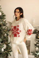 SWETER ŚNIEŻYNKA BIAŁY/CZERWONY