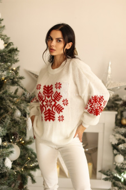 SWETER ŚNIEŻYNKA BIAŁY/CZERWONY