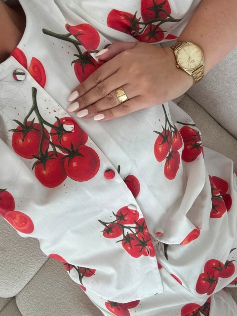 Biała bawełniana bluzka damska TOMATO w pomidory – bufiaste rękawy