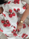 Biała bawełniana bluzka damska TOMATO w pomidory – bufiaste rękawy