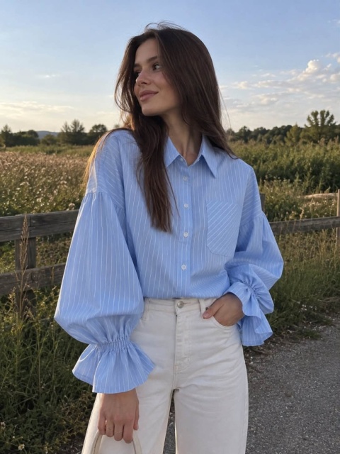 Bluzka damska RIVIERA oversize – bufiaste rękawy