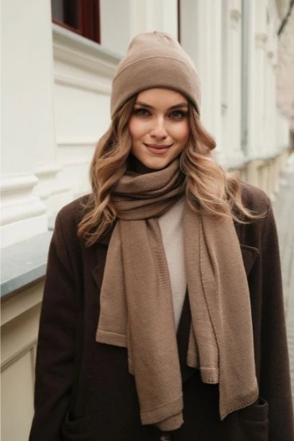 Czapka damska beanie z wełny merino 100% – camel NAOMI