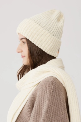 Komplet czapka i szalik DAILY – ecru | 100% wełna merino