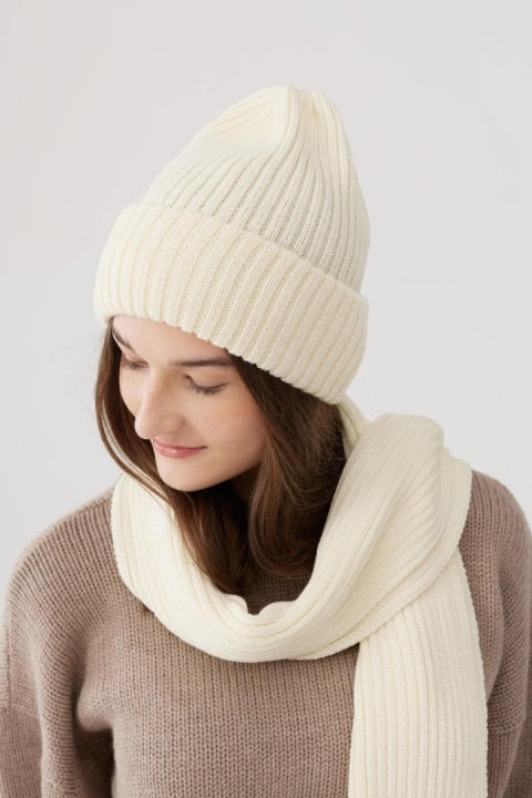 Komplet czapka i szalik DAILY – ecru | 100% wełna merino