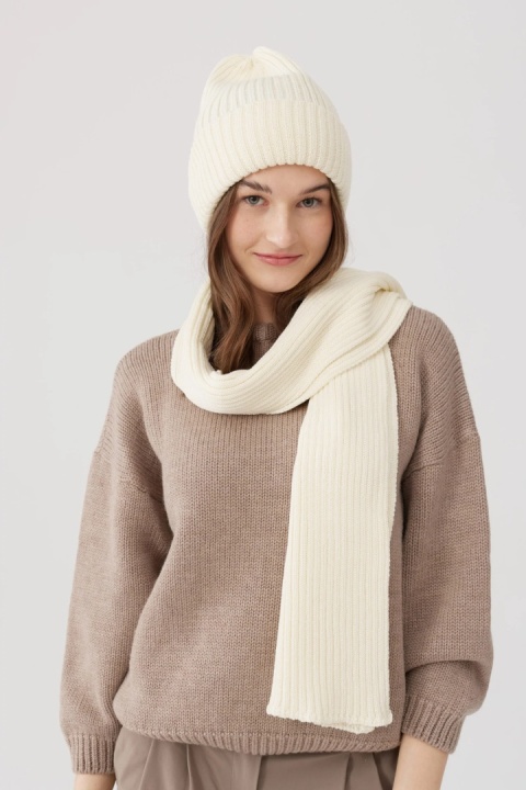 Komplet czapka i szalik DAILY – ecru | 100% wełna merino