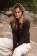 Sweter POLO – 100% wełny merino – czekoladowy brąz