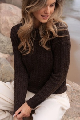 Sweter POLO – 100% wełny merino – czekoladowy brąz