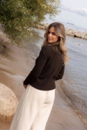 Sweter POLO – 100% wełny merino – czekoladowy brąz